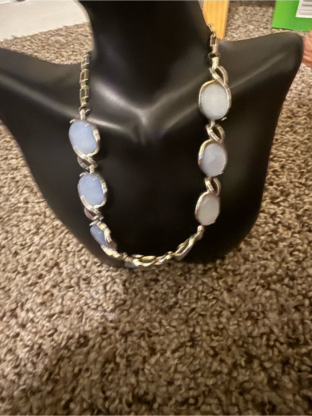 Elegant Silver Chain Necklace with Light Blue Oval Stones 8